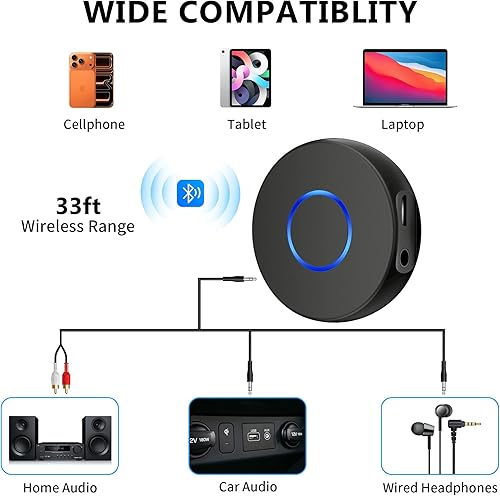 Miniatura 4 de SONRU Adaptador Bluetooth Aux para Coche, Receptor de Audio Inalámbrico, Kit Portátil de Manos Libres con RCA AUX 3.5mm para Sistema de Sonido