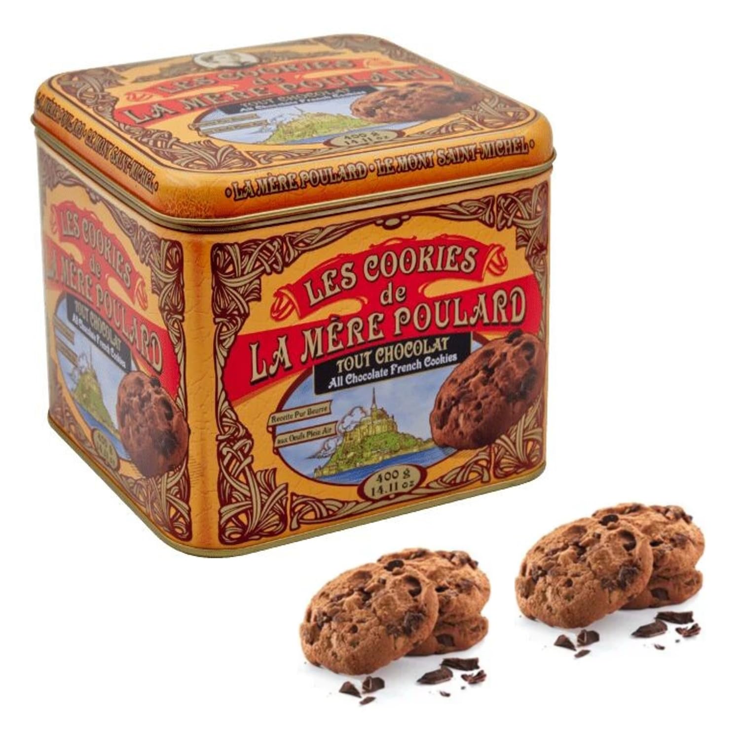 La Mère Poulard® | Biscotti Puro Burro e Tutto Cioccolato | Lattina Biscotti Francesi Burro Cioccolato | Frollini Puro Burro - 400 Gr | Latte Regalo Biscotti