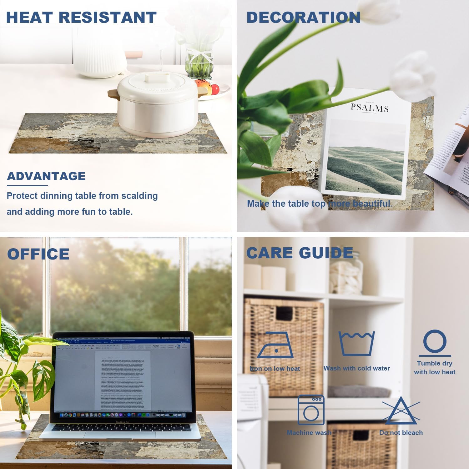 Batmerry Grey Abstract Art Placemats,Beige Painting Washable Linen Table Mats for Kitchen Table Double Insulation Decor Dining Set Indoor Outdoor 12X18 in Set of 4