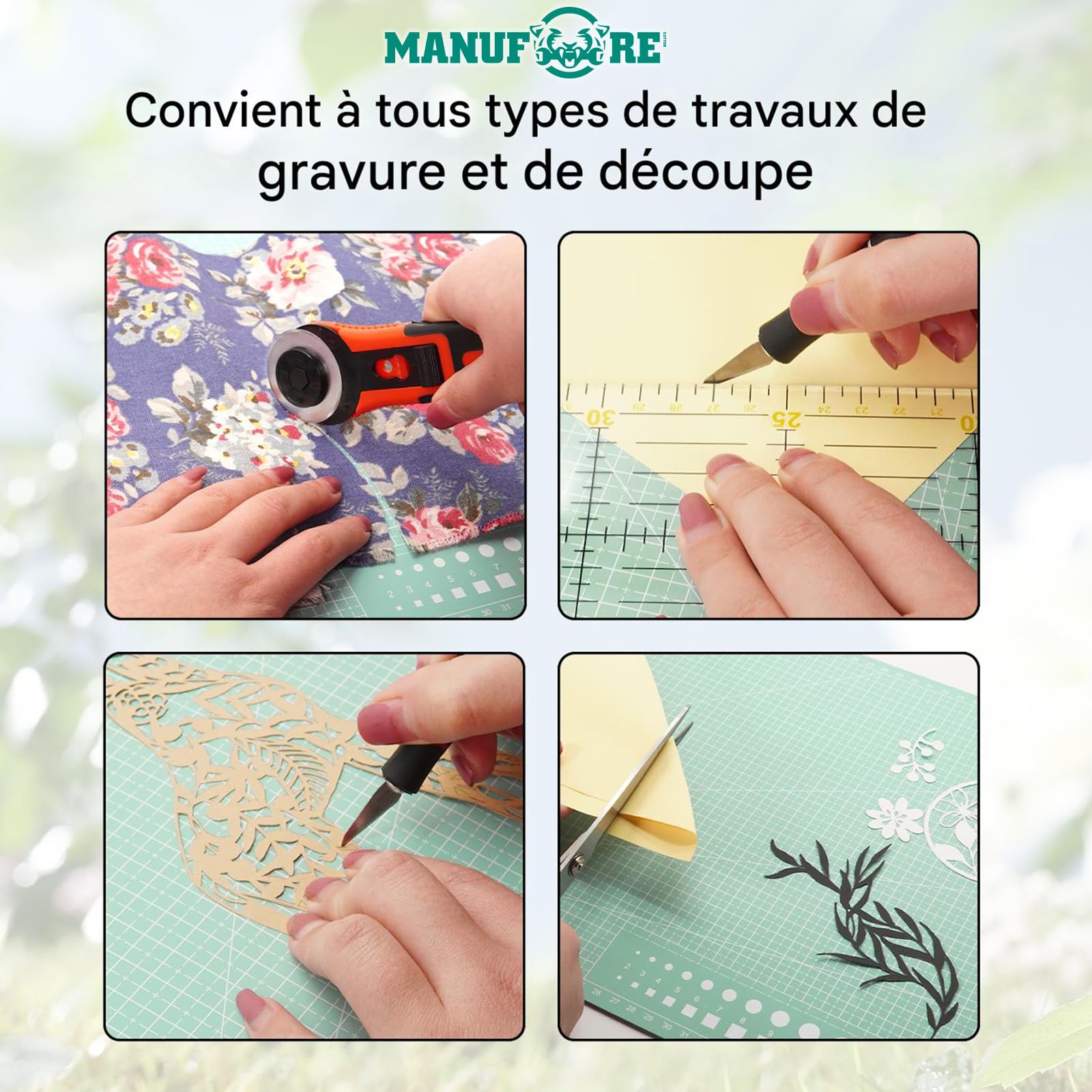 MANUFORE 3 Pcs Tapis de Découpe Autocicatrisant A3/A4/A5, Lot de Tapis de Coupe Double-face Vert Clair en PVC, 5 Couches Tapis de Bricolage CM/Pouce pour Bricolage, Quilting, Couture, Scrapbooking