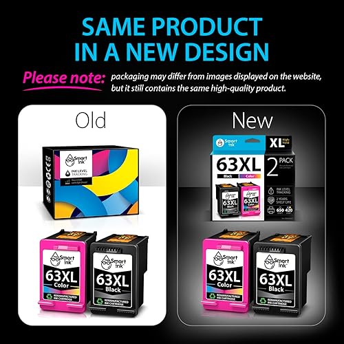 Miniatura 2 de Smart Ink Remanufactured Ink Cartridges Replacement for HP 63 XL HP 63XL Black and Color 2 Combo Pack for Officejet 3830 4650 5255 5258 5200 4652