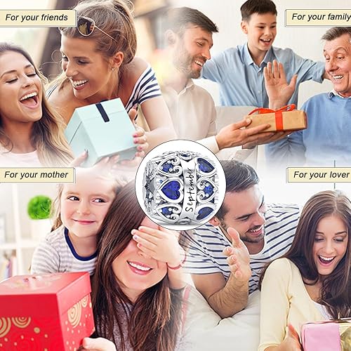 Miniatura 8 de Dijes de piedra natal con forma de corazón para pulseras y collares, plata de ley 925 con circonita cúbica 5A