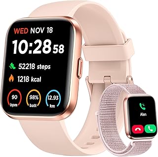 Smart Watch for Women, Answer/Make Calls, Alexa Built-in, 1.85" Touch Screen Fitness Tracker for Android & iPhone, Heart Rate/Sleep/SpO2 Monitor Smartwatch, IP68 Waterproof 100+ Sport Modes, 2 Bands