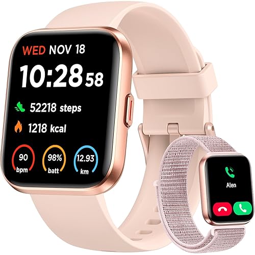 Smart Watch for Women, Answer/Make Calls, Alexa Built-in, 1.85" Touch Screen Fitness Tracker for Android & iPhone, Heart Rate/Sleep/SpO2 Monitor Smartwatch, IP68 Waterproof 100+ Sport Modes, 2 Bands