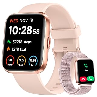 Smart Watch for Women, Answer/Make Calls, Alexa Built-in, 1.85" Touch Screen Fitness Tracker for Android & iPhone, Heart Rate/Sleep/SpO2 Monitor Smartwatch, IP68 Waterproof 100+ Sport Modes, 2 Bands - Amazon product rated Grade A
