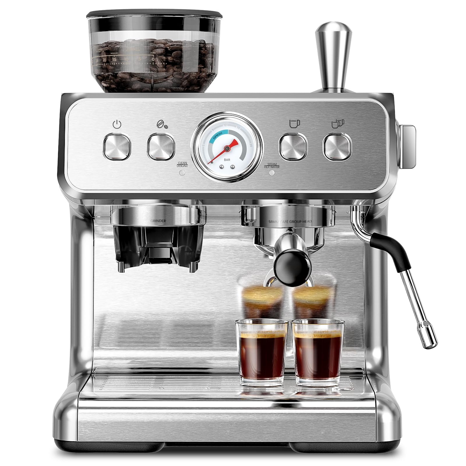 AGLUCKY Espresso Machine with Grinder,20 Bar Commercial Espresso Machine with Milk Frother and Steamer,Automatic Coffee Maker for Cappuccinos and Lattes,Gifts for Family
