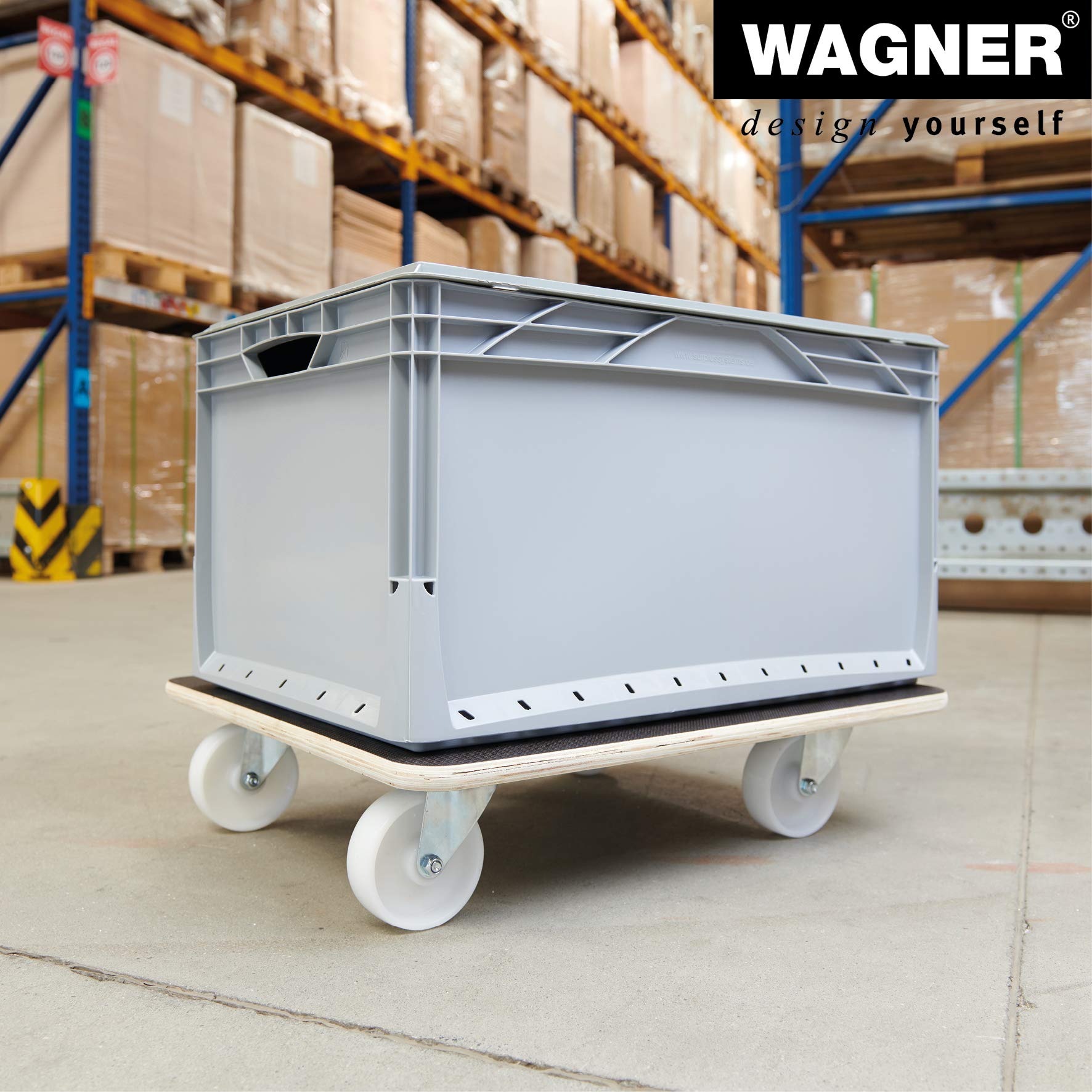 WAGNER Transportroller Transporthilfe 1113 I Schichtholz mit Grip I 59 x 49 x 13,5 cm, Tragkraft 400 kg I Möbelroller für Umzüge I Umzugsrollbrett I Schwerlastrollbrett Tragegriff I FSC® I Made in DE