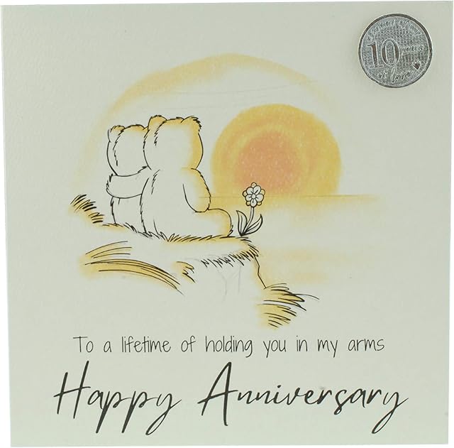 Cute 10 Year Anniversary Card, Sunset Bears  Free Metal 10th Anniversary Love Token Gift (gc-annisunset10)