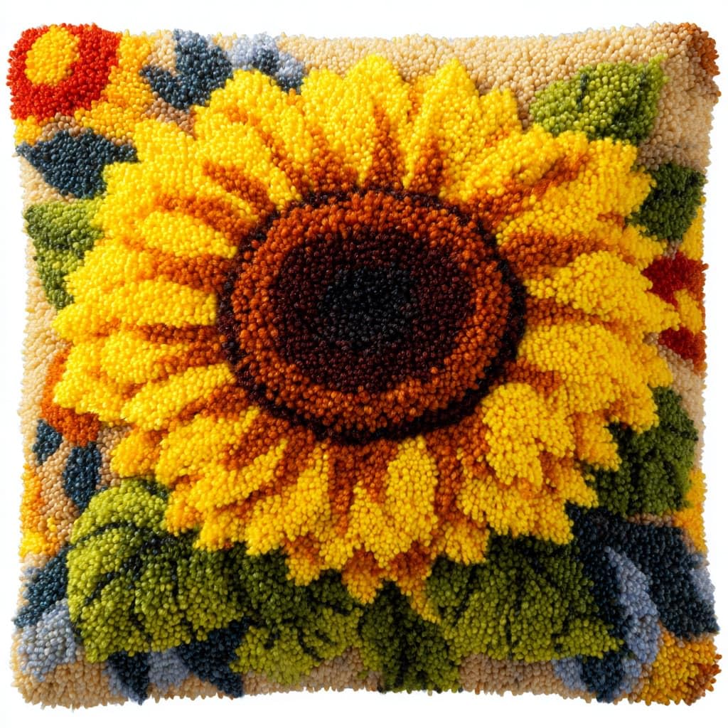 Henypt Latch Hook Cushion Kits Latch Hook Pillow Case Kit,Sunflower