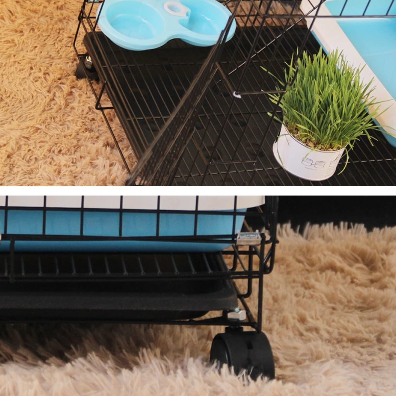 Katzengehege Indoor Kitten Transport Metall Hundekäfig Faltbar Transportbox Katze Transportkäfig Auto Tierkäfig mit Bodenschale Gitterbox für Kleintiere(Black,50 * 35 * 41cm-A)