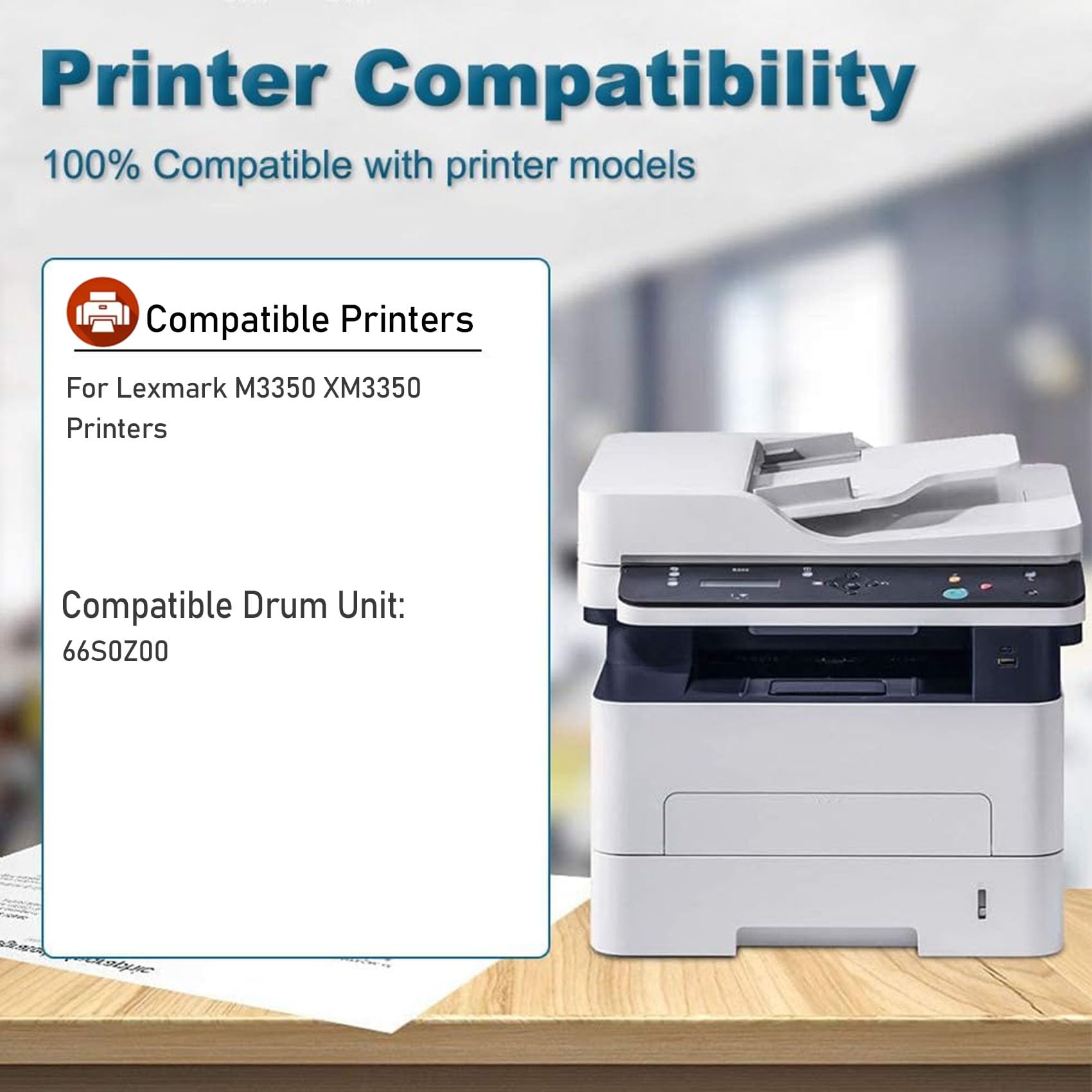 Per Lexmark M3350 XM3350 Unità tamburo Tamburo di imaging compatibile 66S0Z00 Elevata capacità 75.000 pagine,2PC-Black