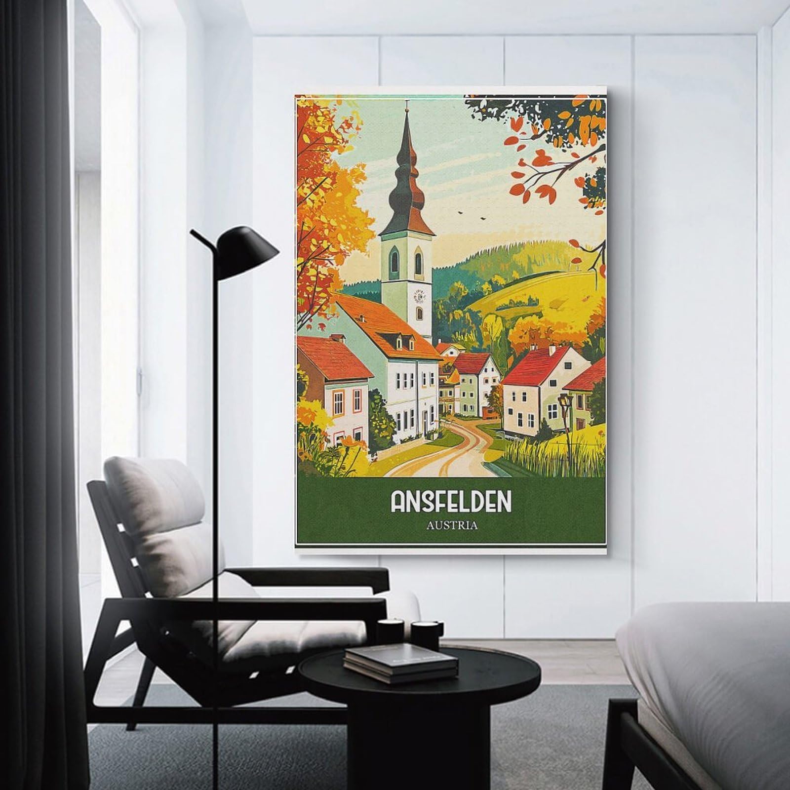 Junmoney Ansfelden Austria Vintage Travel Canvas Wall Decor, 16x24inch(40x60cm), for Bedroom, Guest Room Or Reading Nook, Canvas Wall Decor for Personal Spaces