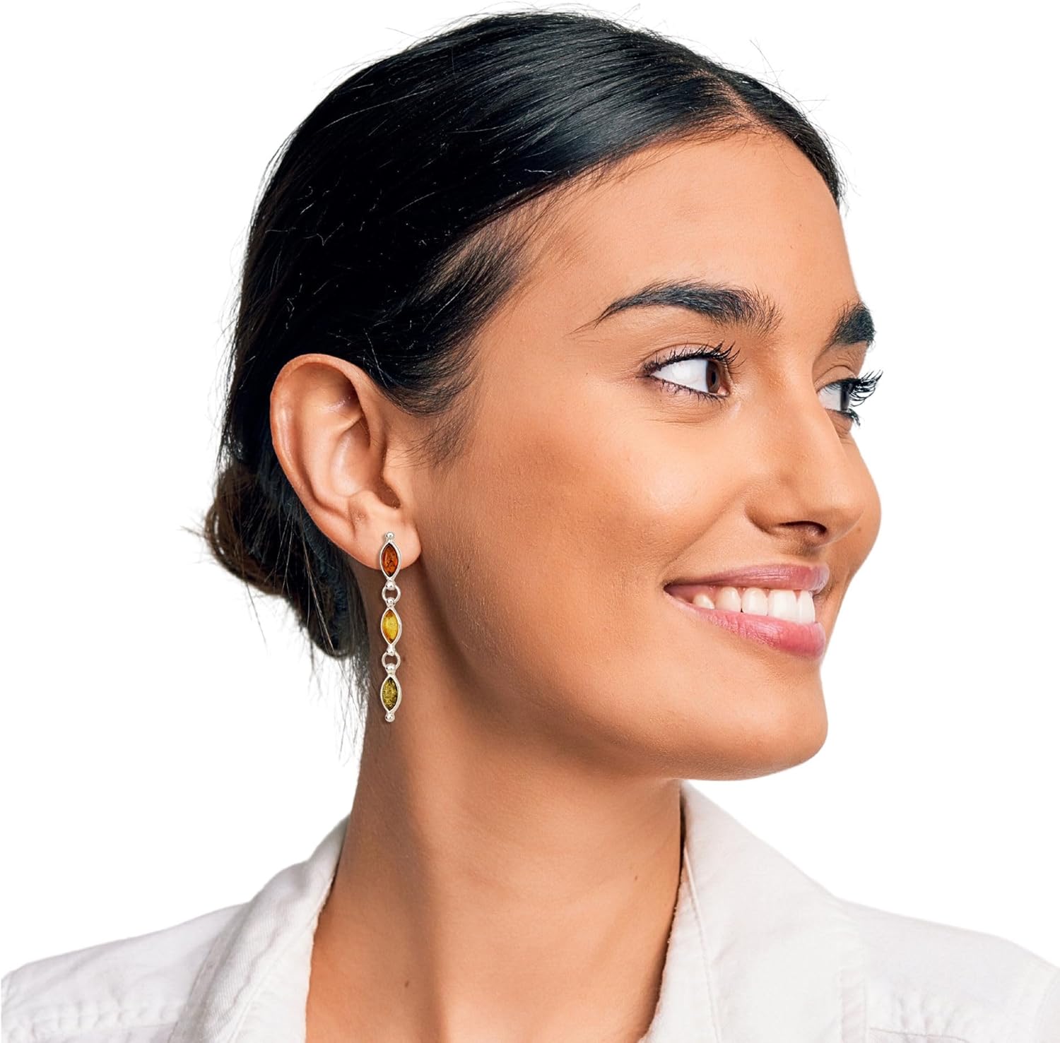 Sterling Silver Multicolored Baltic Amber Earrings "Leonie", Amber Jewelry Collection