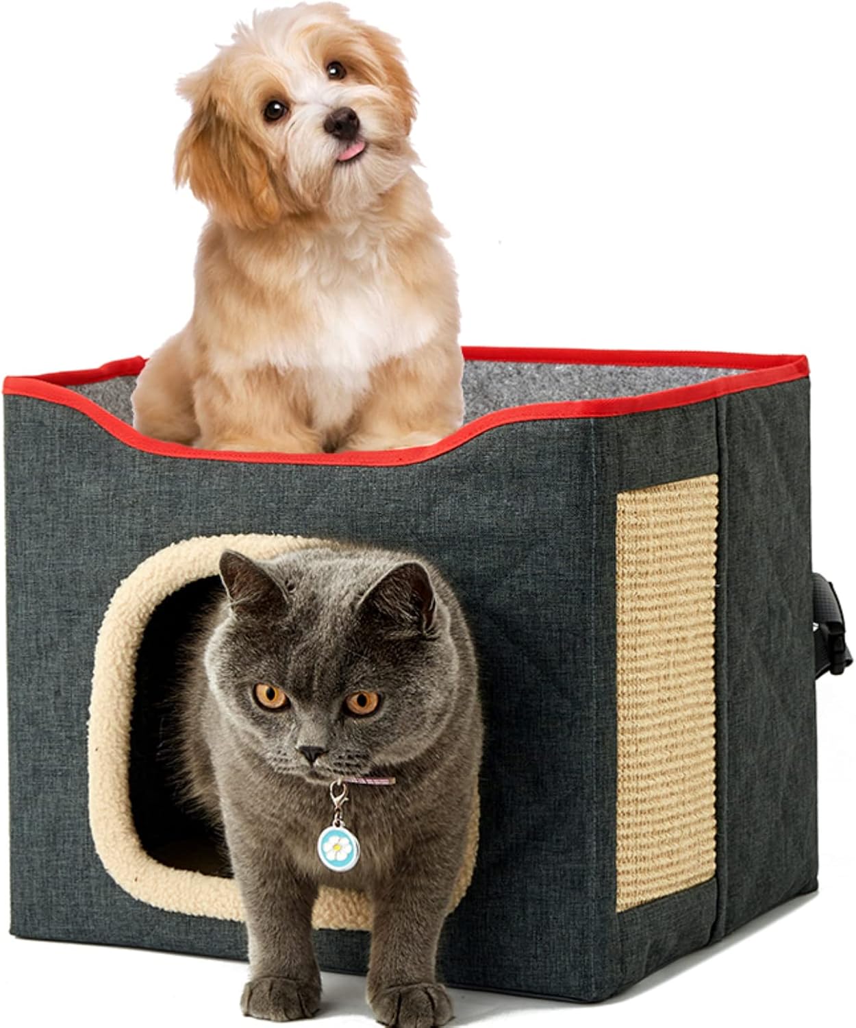 IULONEE Cat Bed for Indoor,4-in-1 Small Dogs House Kitten Cave Large Cats Condo for Pet Up to 16.5lbs with Travel Car Seat Safety…