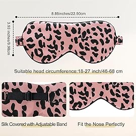 ZIMASILK Adjustable 100% 22 Momme Mulberry Silk Sleep Mask for Sleeping, Filled with Premium Mulberry Silk, Softest & Breathable Eye Sleeping Mask (Leopard - Black Pink)