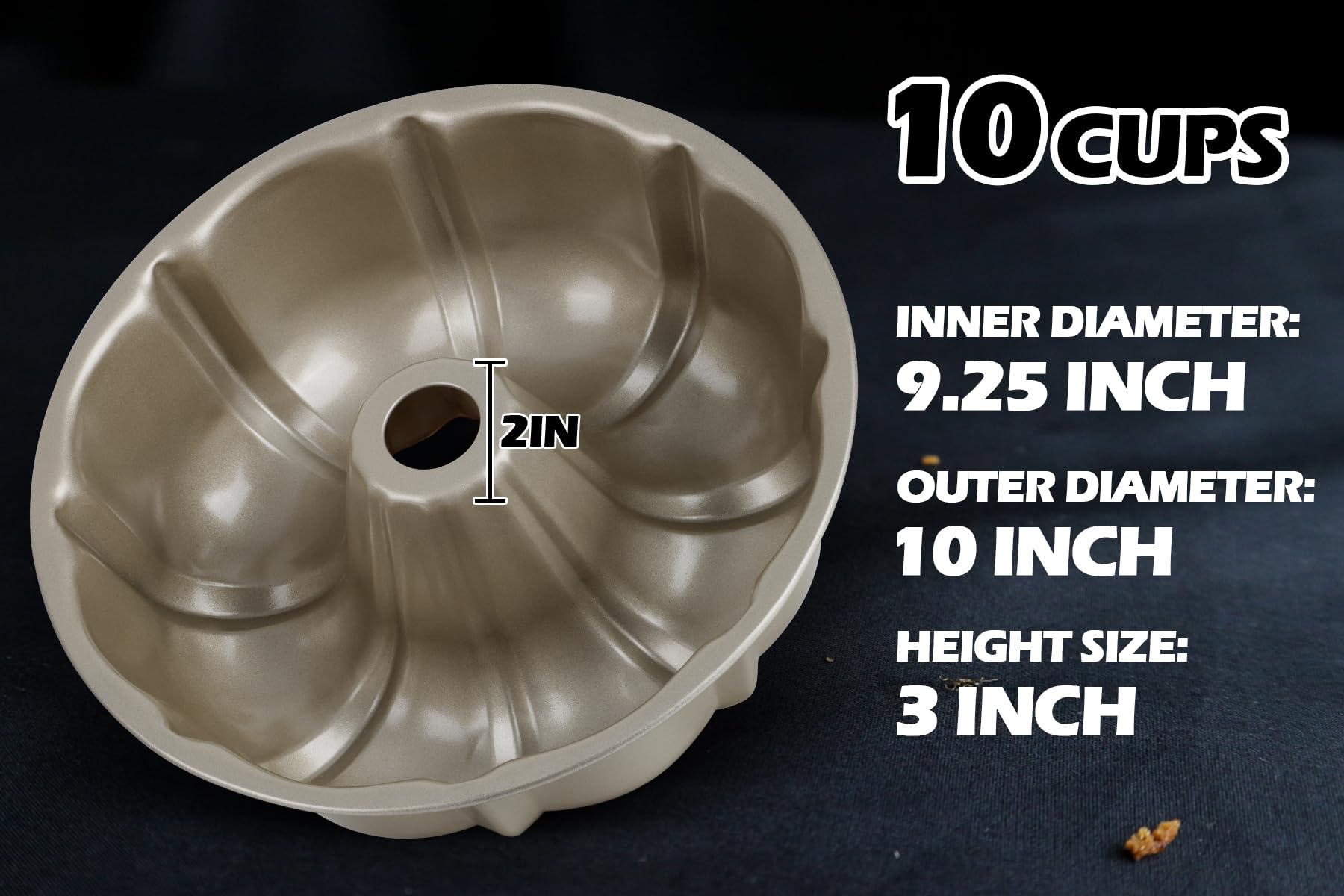 Leonyo Lot de 2 moules à gâteau cannelés antiadhésifs de 25,4 cm, robustes et antiadhésifs, en acier au carbone, pour la cuisson de gâteaux, passent au four, doré