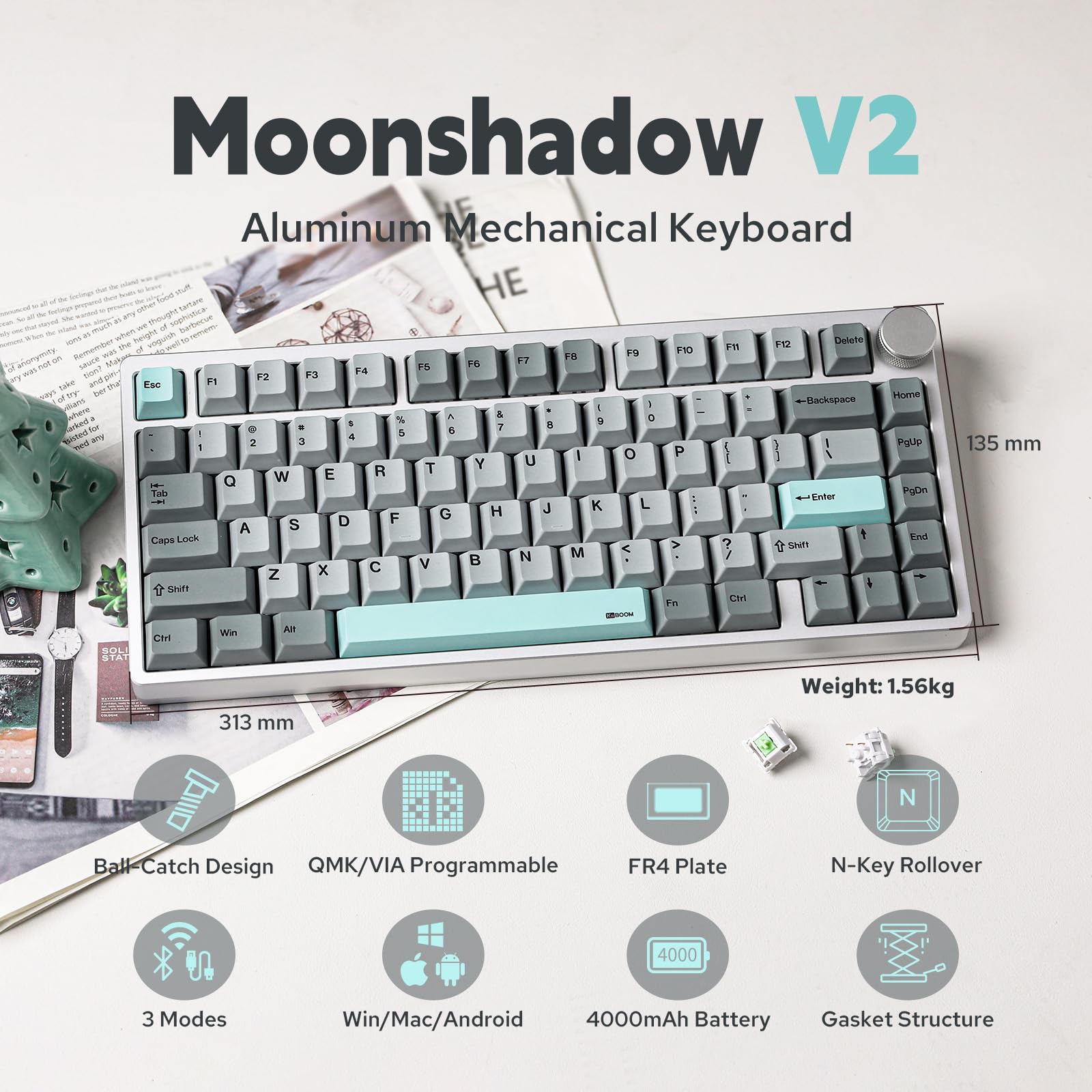 Amazon | KiiBOOM Moonshadow V2 75%ワイヤレスアルミゲーミング 