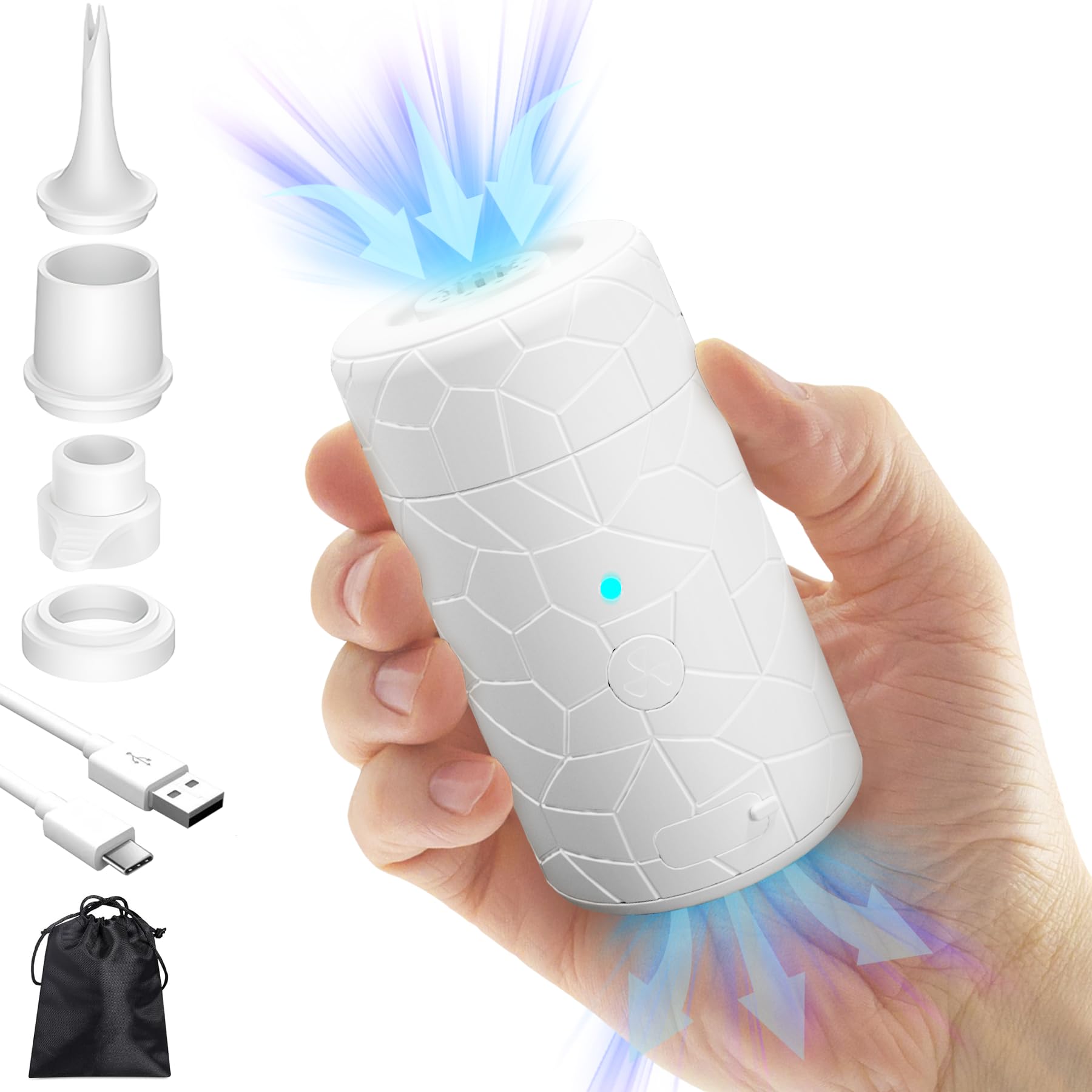 Mojimdo 2024 Versione Pompa Elettrica per Materasso Gonfiatore 4000 mAh Pompa Sottovuoto Portatile 2 in 1, Tiny Pump con 4 Ugelli D'aria e Borsa Conservazione per Campeggio,ad Aria, Piscina