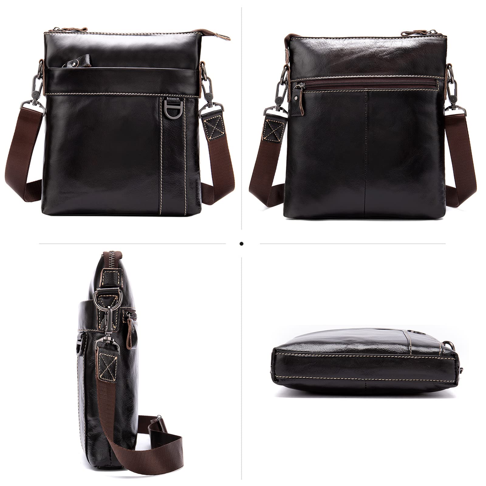 Shoppers Y Bolsos De Hombro Hombre Casual Primera Capa de Piel de Vaca Negocio Bolsos Café marrón