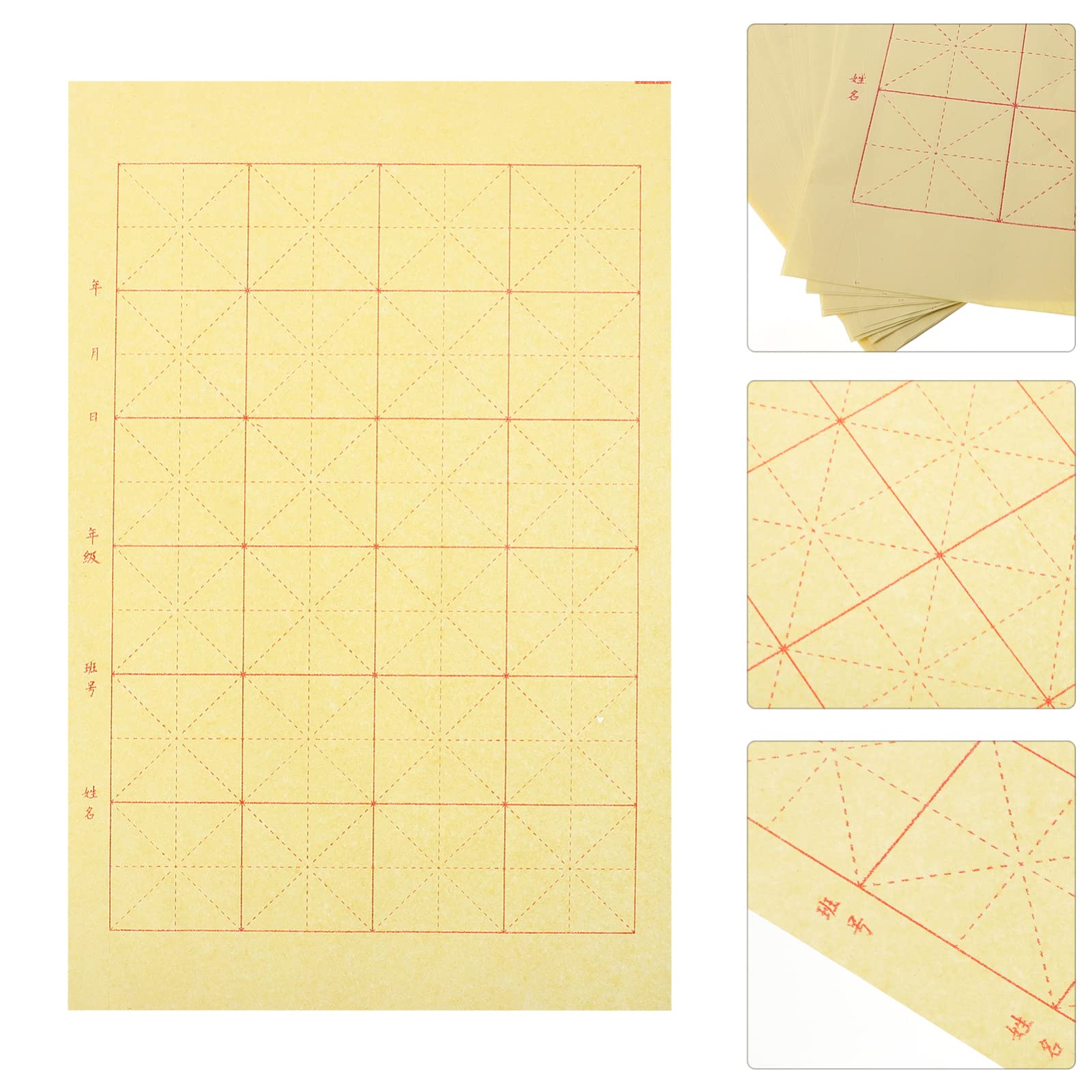 Healifty 150 fogli di carta di riso per calligrafia cinese con griglia di scrittura, per assorbimento tradizionale dell'inchiostro Xuan e calligrafia a pennello