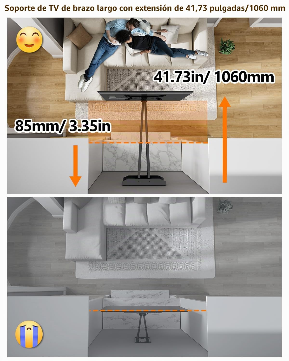 Soporte TV Pared con 1060mm Brazo Articulado para Pantallas Planas y Curvas 37-90 Pulgadas, 180° Rotación Soporte Pared TV Inclinable y Giratori Movimiento Completo, VESA 600x400mm hasta 75kg