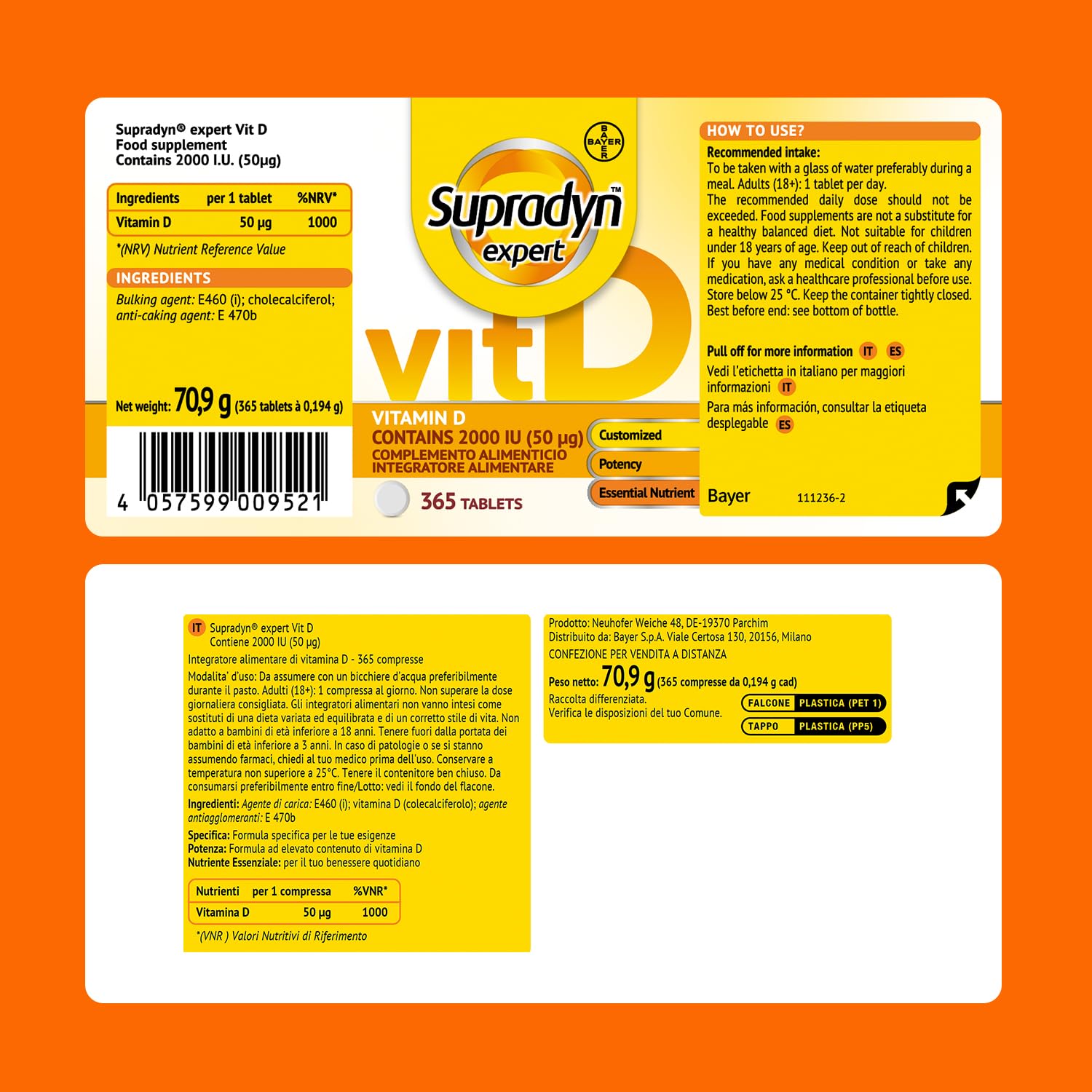 Supradyn Expert Vitamina D3 2000 UI (50 μg) - 365 compresse per 1 anno - Integratore di vitamina D ad alto dosaggio - Supporto per ossa, muscoli, denti e sistema immunitario - Vegetariano
