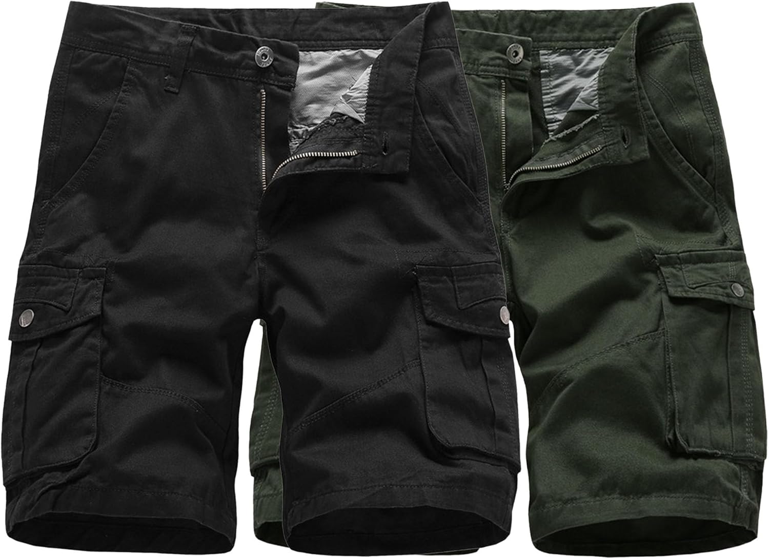 Men 2 Pc Relaxed Fit Comfortable Cargo Short Classic Cargo Stretch Short Multi Pocket Zipper Casual Loose Fit Short
