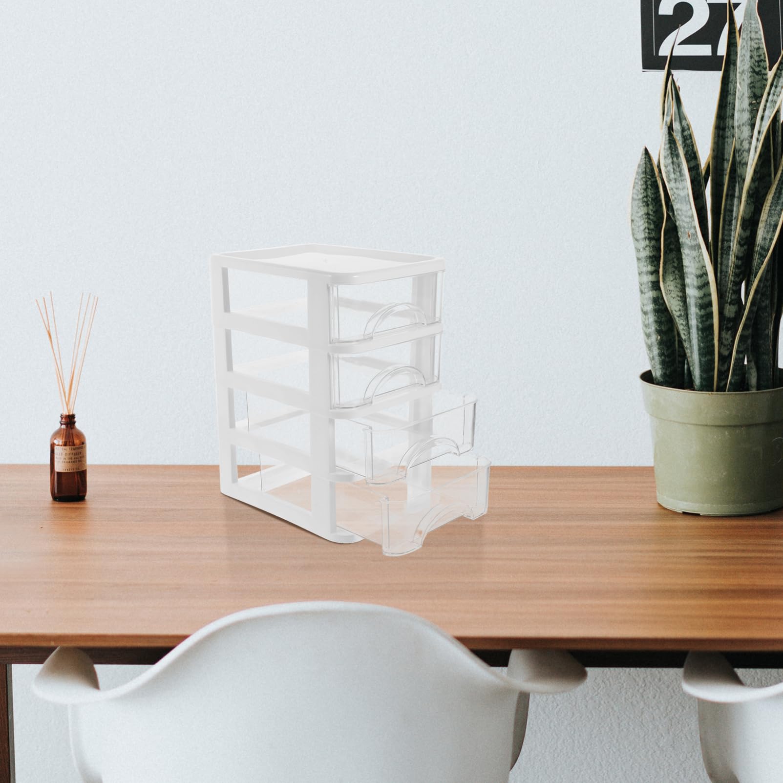 Operitacx Boîte de Rangement de Bureau Blanche en Plastique Tiroir et Compartiments, Grosse Capacité pour Organiser Petits Objets, pour Salle D'étude et Décoration