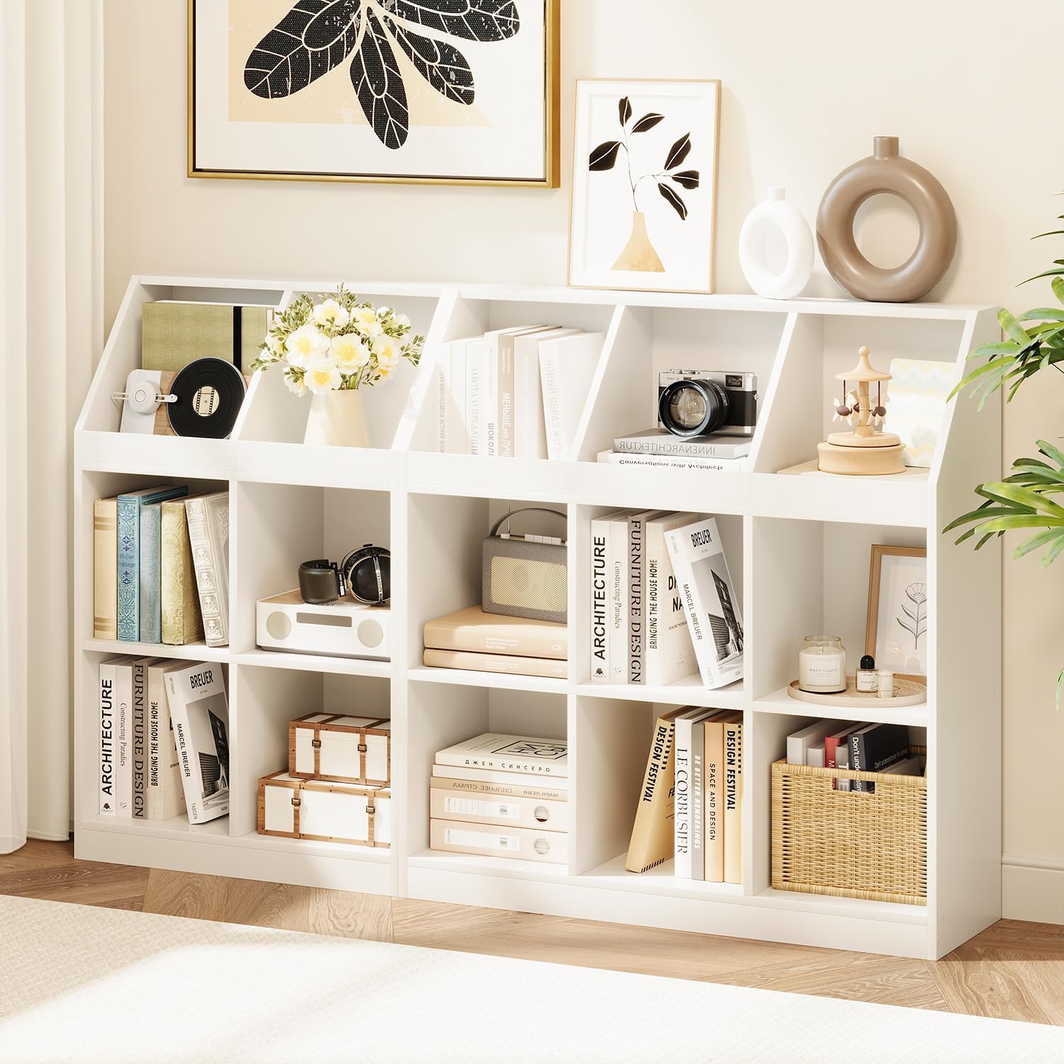 6-Cube Wooden Storage Bookcase - 11-Inch Open Shelf Cabinet, Simple Modern Bookshelf Organizer for Home Office, Living Room, White