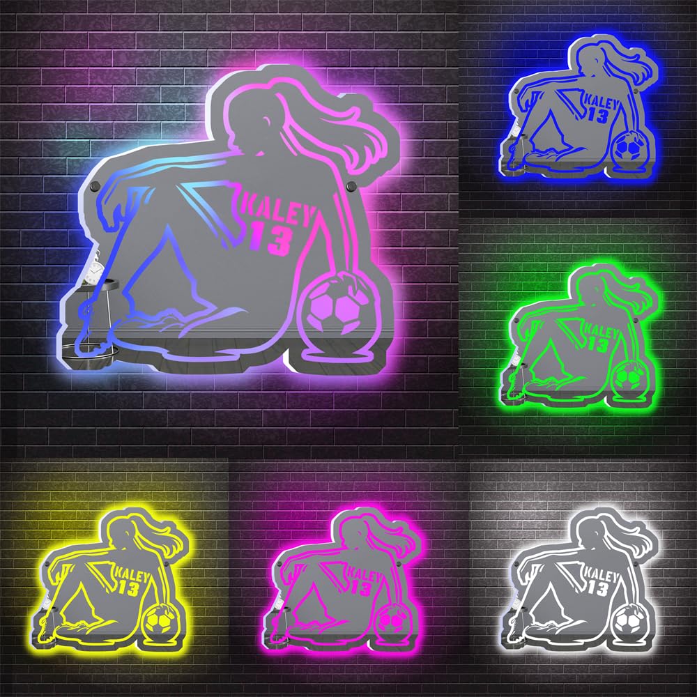 Ktfhvgy Customized Name Women's Soccer Acrylic Mirror Light, Women's Soccer Player Mirror neon Light Sports Decoration, Soccer Player Sports Lover Decoration (style-02) — image 1
