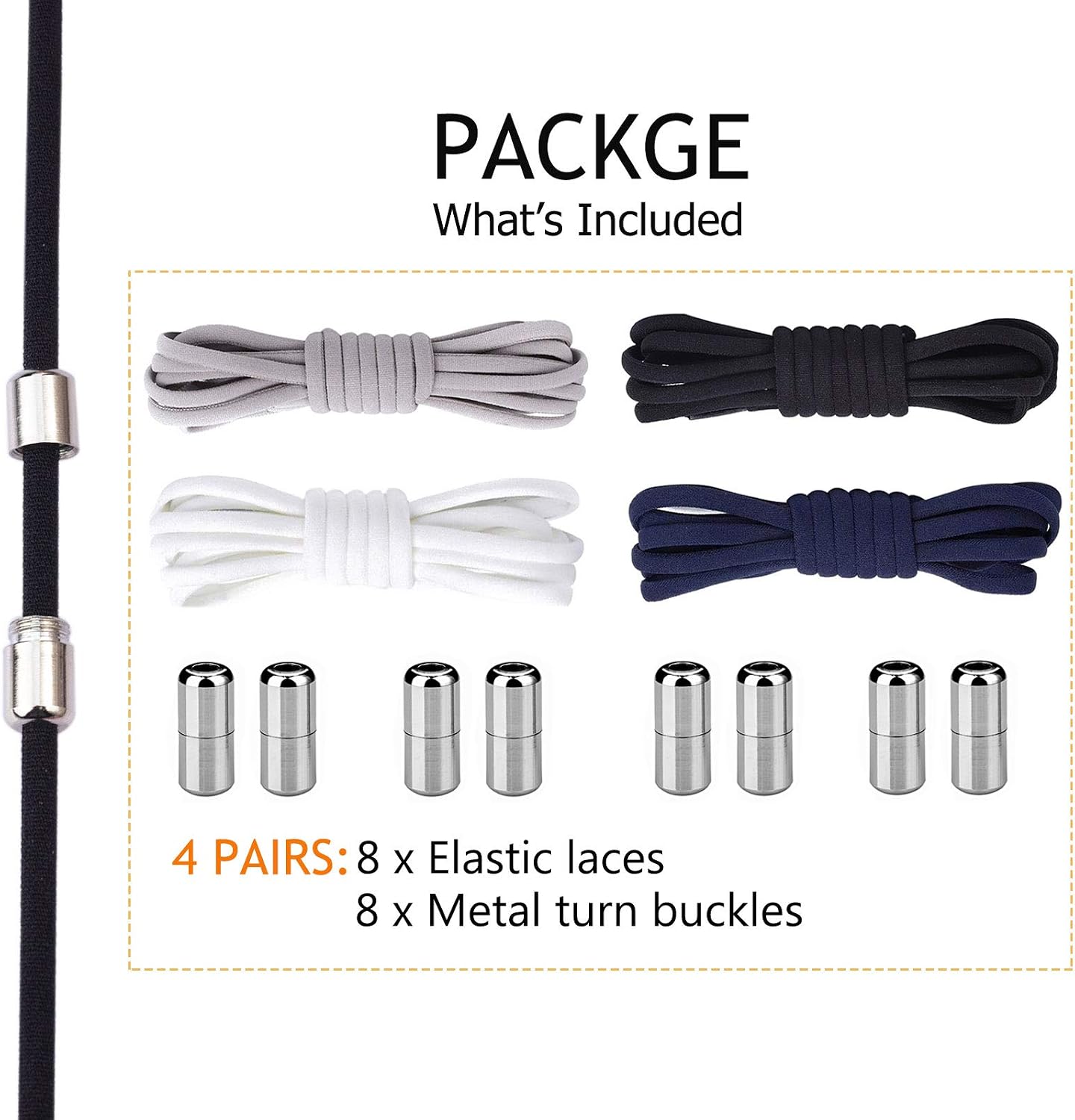 Booyckiy 4 Pairs No Tie Elastic Shoelaces for Adults and Kids