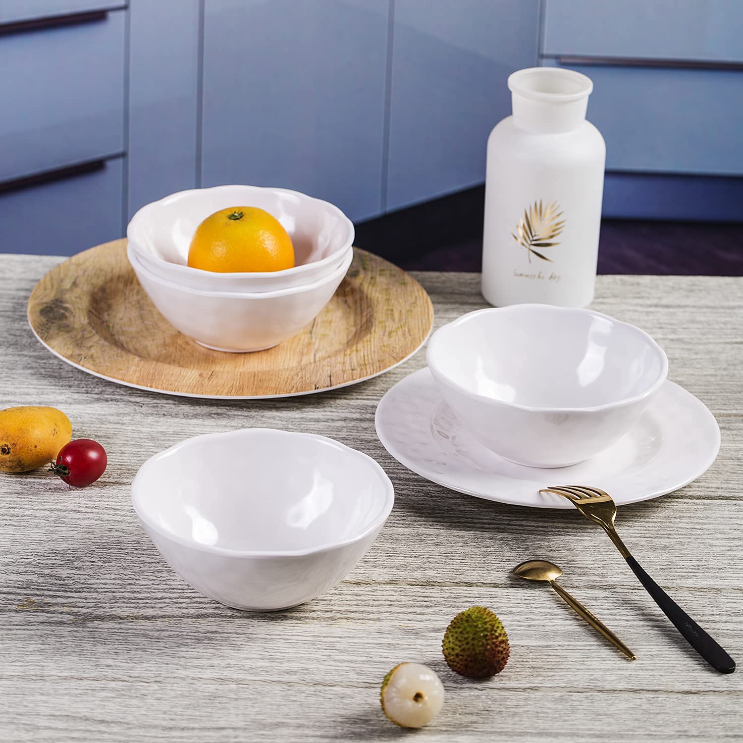 Service De Table 12 Pièces En Mélamine Blanche, Anti-rayures, Léger Et