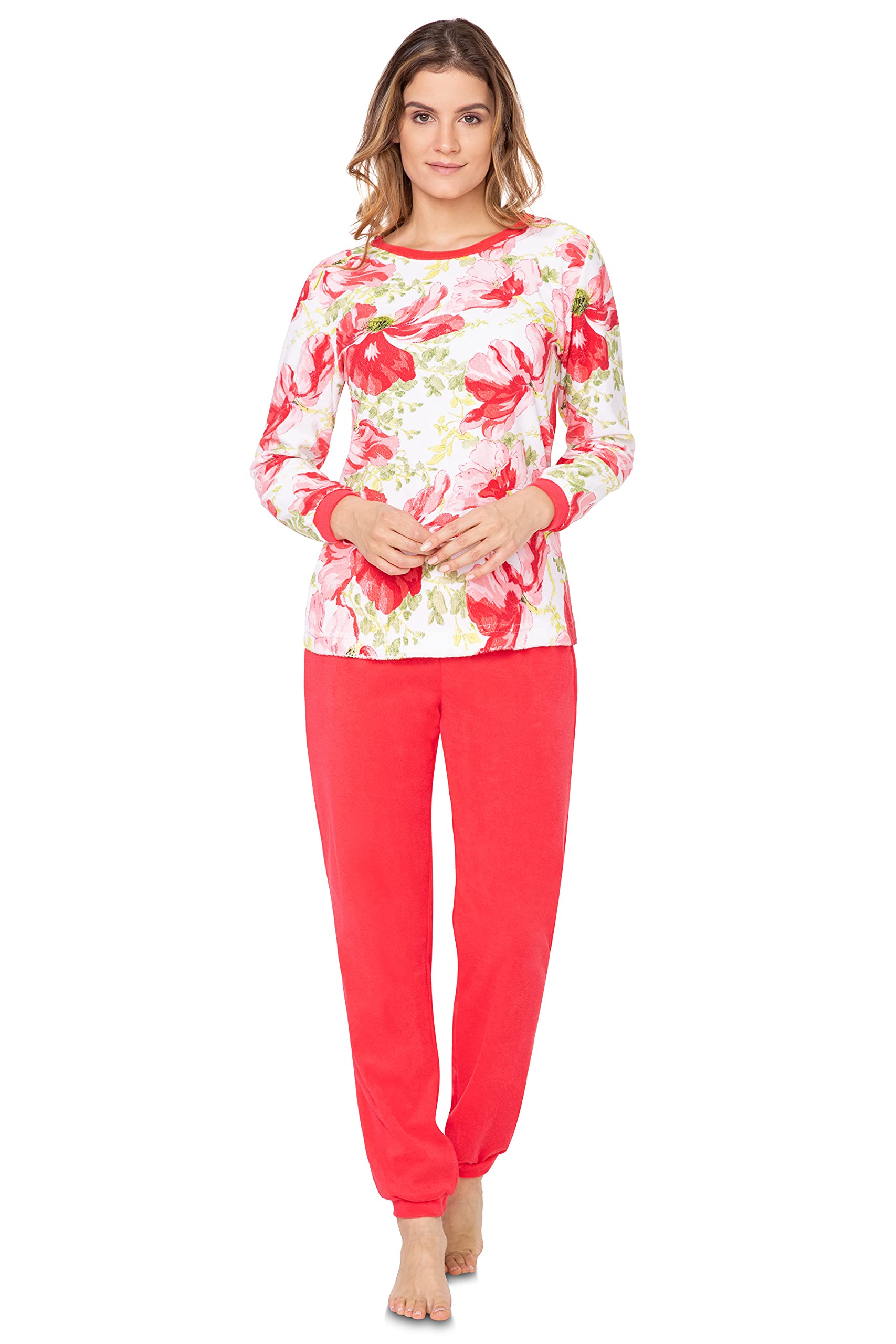 e.Femme® Kamila 2214 Women's Terry Towelling Pyjamas, (Poppies/Coral, 14)