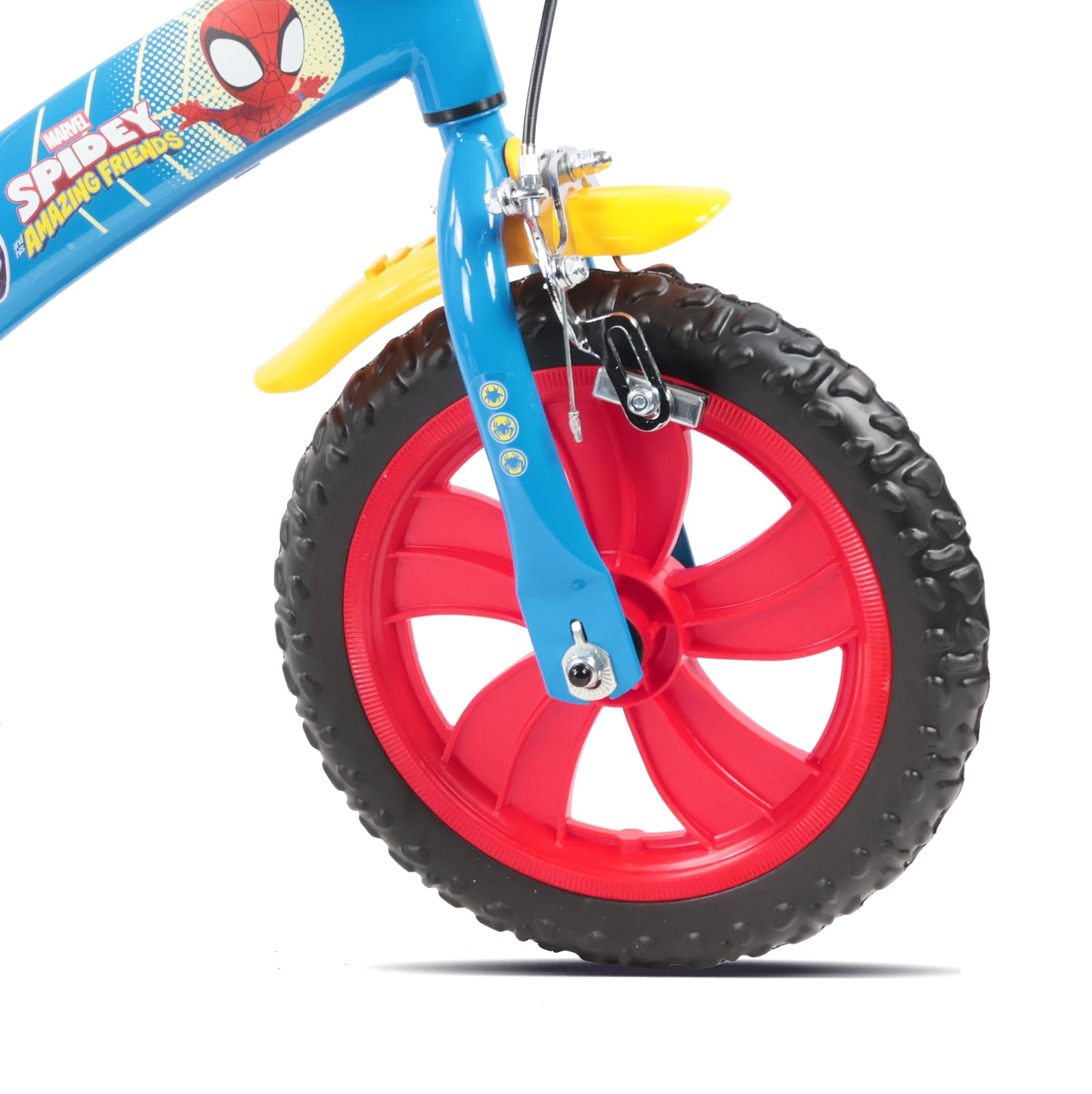 Vélo 12" Spidey et Ses Amis - Cadre & Fourche Rigide Acier - 1 Frein - Pneus Increvables EVA - Roues Bâtons - 2 Stabilisateurs - Garde Boue - Carter de Protection - Bidon arrière
