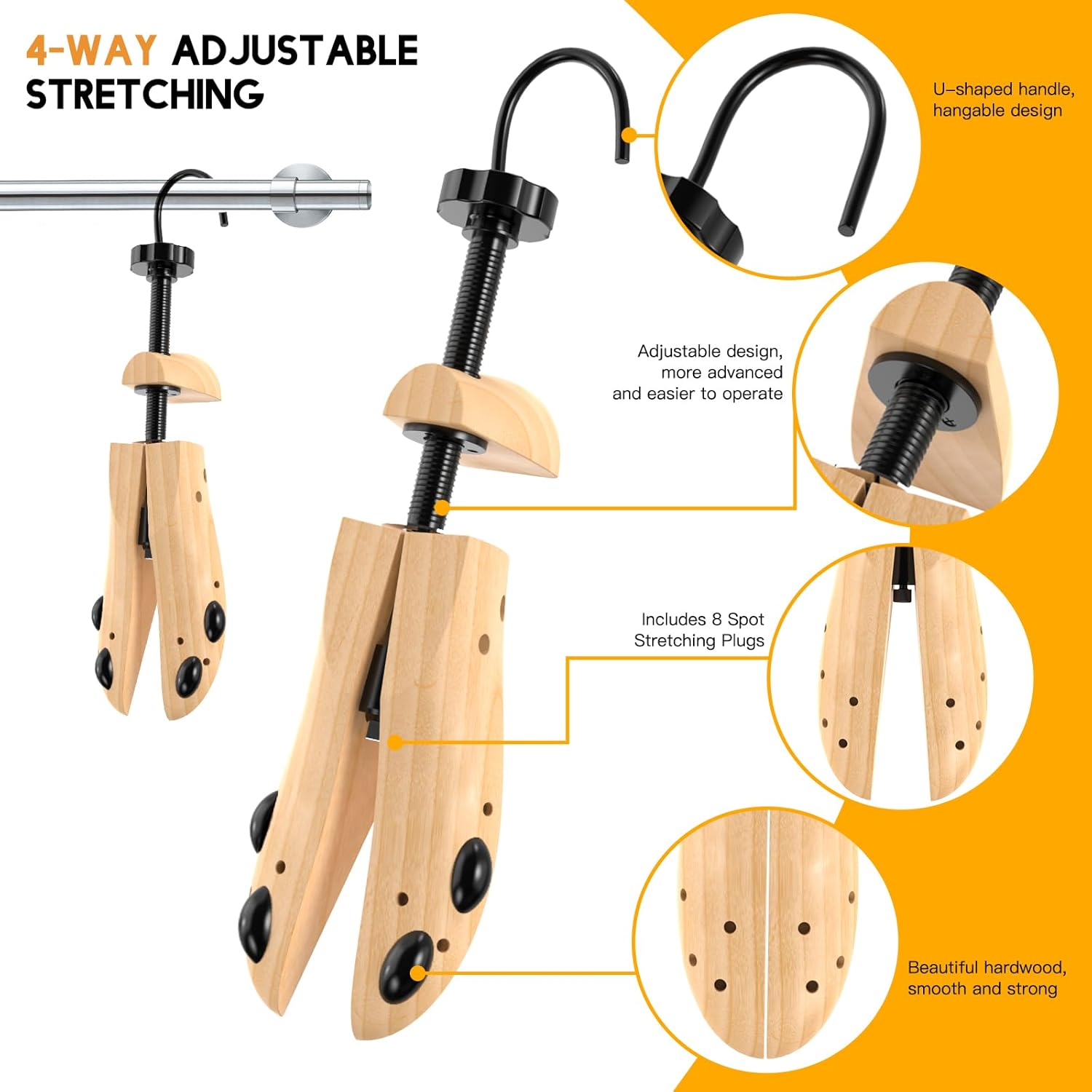 JJDPARTS Wooden Shoe Stretcher, Pair 4-Way Shoe Expander Widener Wooden Shoe Tree Extender for Women and Men - Image 4