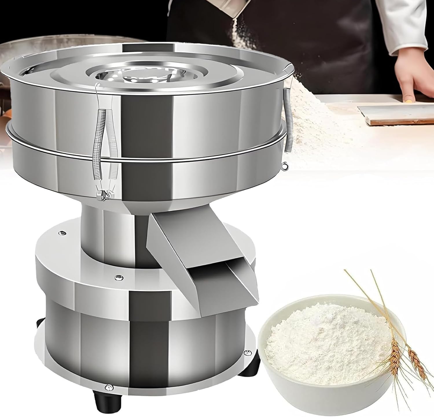 Automatic Powder Sifter Electric Flour Sifter Automatic Sieve Shaker Vibrating Sifter Electric Sifter for Baking Vibrating Sieve Machine with Sieve, for Powder 10cm-2Nets1Cover