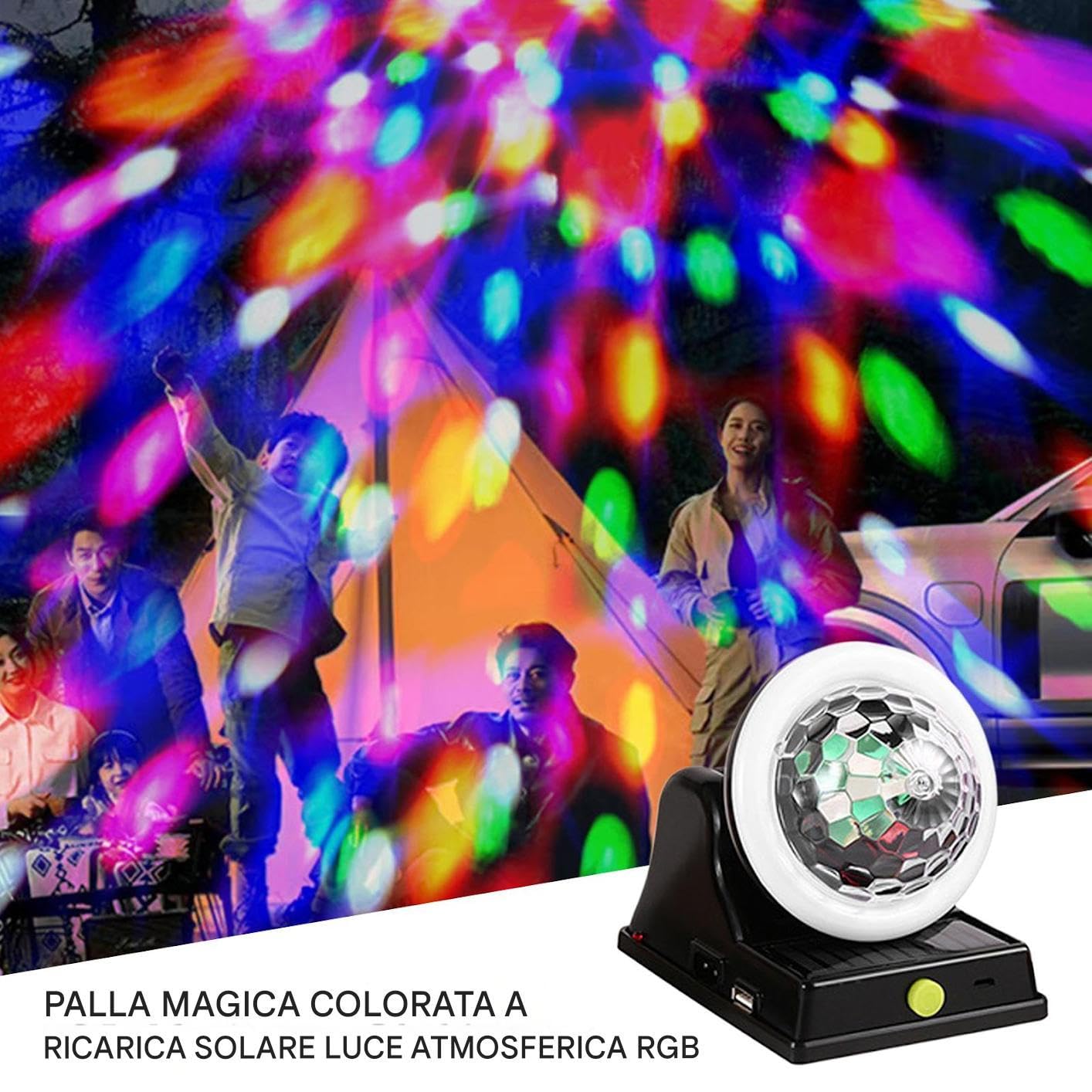 Lámpara de discoteca de carga solar – Ambiente de fase LED colorido para uso exterior interior | Iluminación de fiesta para ahorro de energía para jardín, patio, camping, fe