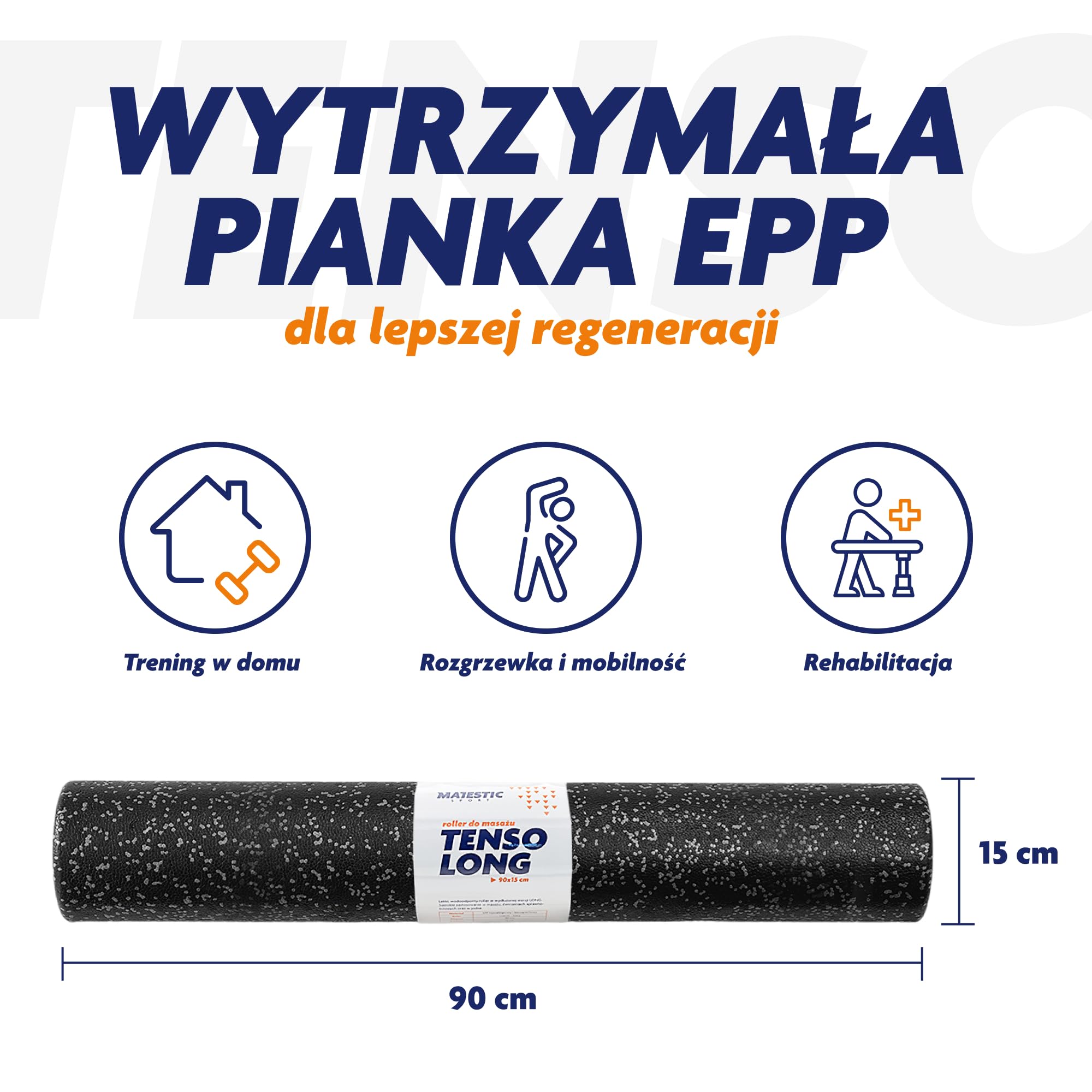 Tenso Longwałek do fitnessu, pilatesu i jogi, długość: 90 cm