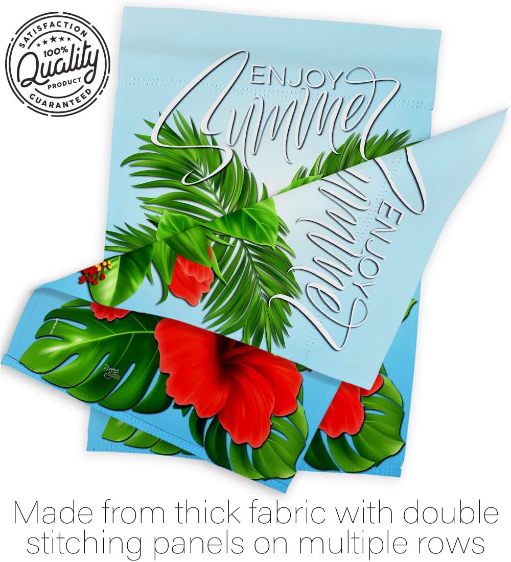 Breeze Decor Enjoy Hibiscus Garden House Flag Set Coastal Tropical Ocean Beach Seashells Pineapple Outdoor Summer Aloha Decoration Banner Small Yard Gift Double-Sided, Made in USA