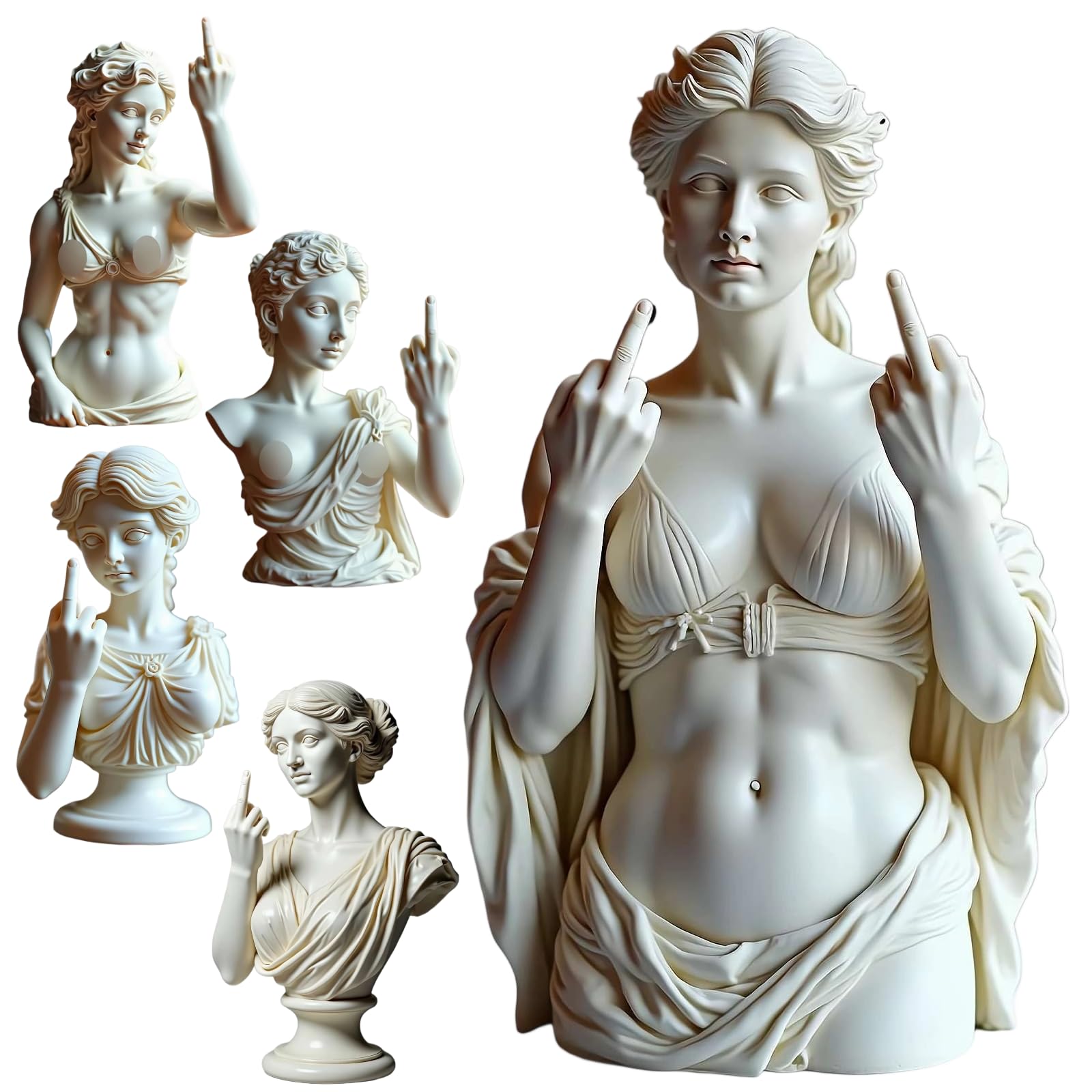 Middle Finger Venus Statue – Funny Greek Goddess Aphrodite Bust, Bold Resin Sculpture with Attitude, Unique Rebellious Art Decor for Home, Office, Shelf, or Desk, Gift for Women & Men