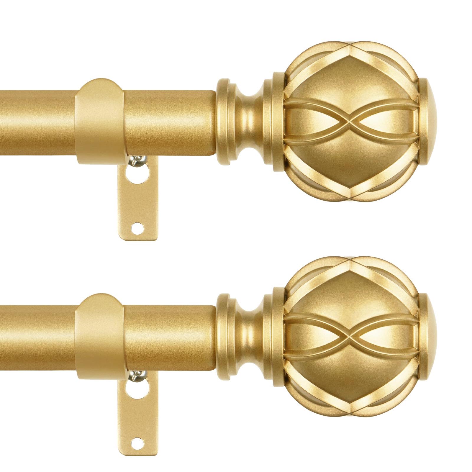 Curtain Rods 2 Pack, HOTOZON Curtain Rods for Windows 66 to 120 Inch, New Splicing Window Rods for Windows, Single Drapery Rod with Netted Finials, Antique Gold