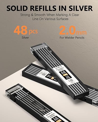 Miniatura 10 de Nicpro Juego de lápices mecánicos de soldador de 0.079 pulgadas con 24 recambios de plata, soporte de plomo de metal de 0.079 pulgadas, lápiz de