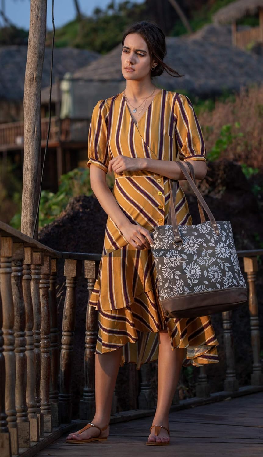 Myra Bag Sunflower Purse - Genuine Leather and Canvas Floral Purse with Flower Print Detailing, Flower Handbags for Women - Image 4