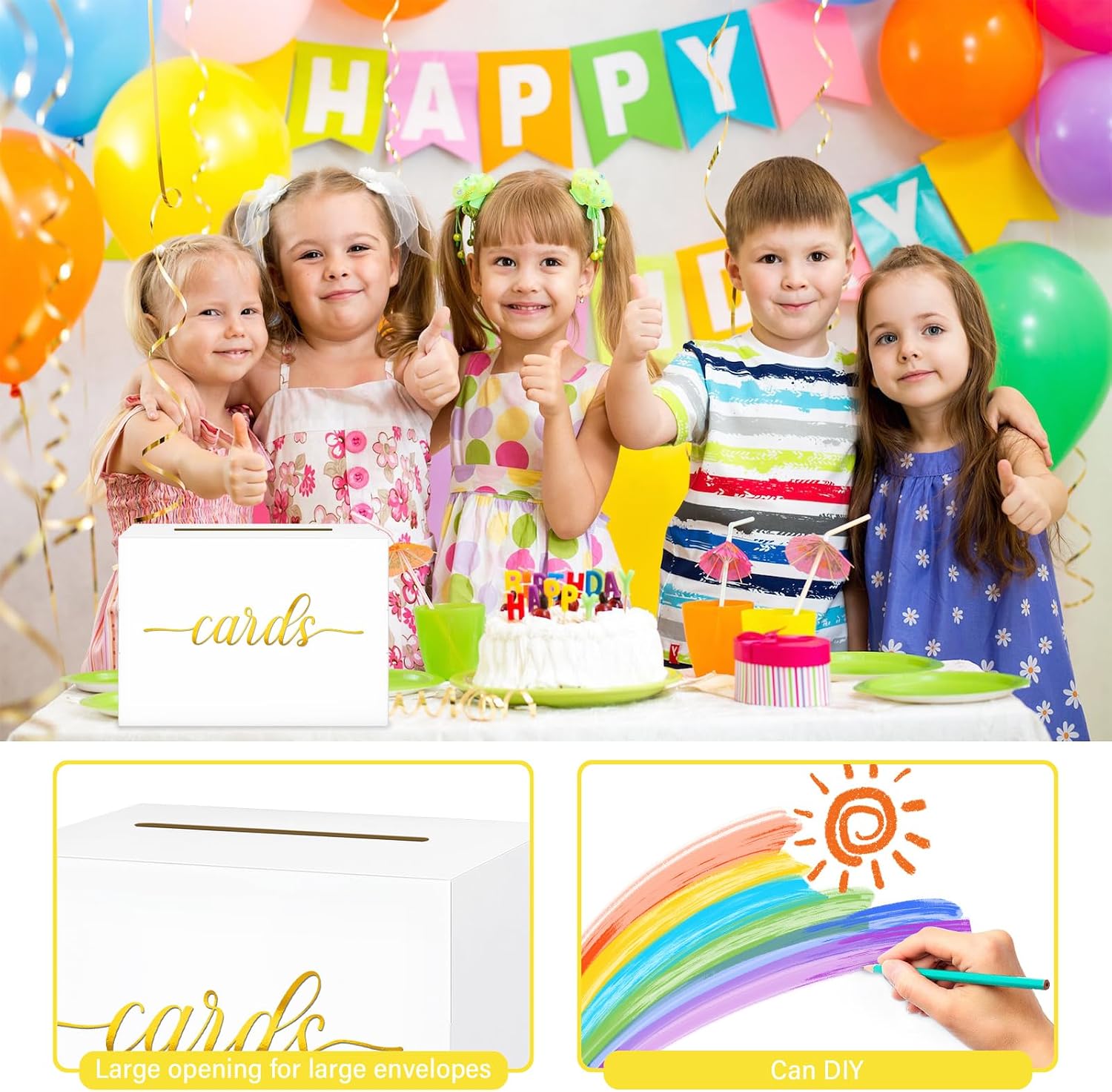 1 Pack White and Gold Foil Card Box for Party, Wedding Card Box Money Box for Birthday, Bridal or Baby Showers, Retirement, Anniversary, Graduation, Raffle Ticket Box