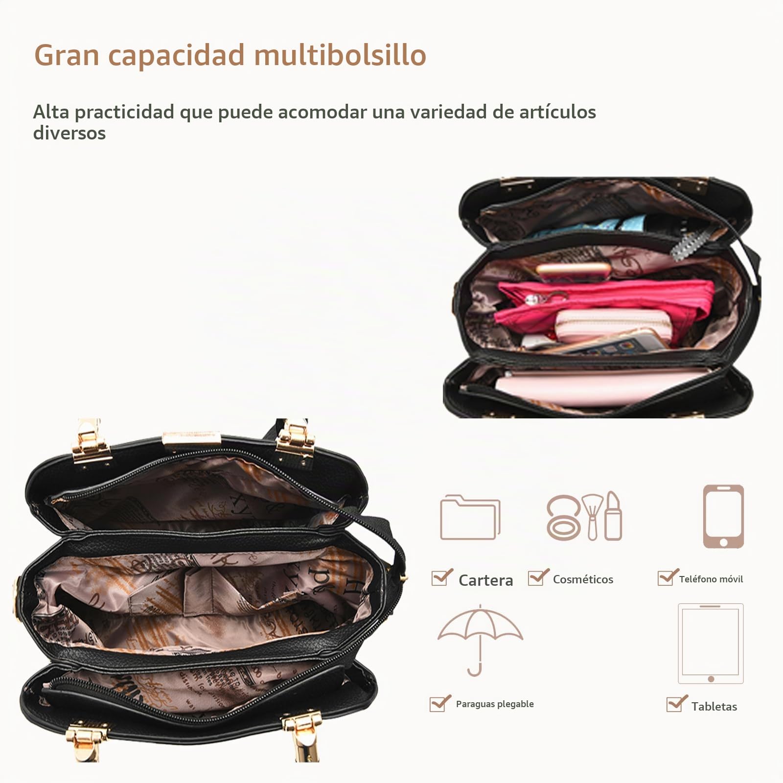 NICOLE & DORIS Bolsos de mujer Bolso de mano hombro Bolsos de moda para damas Bolsos de asa Bolsos con asa superior Cuero de PU