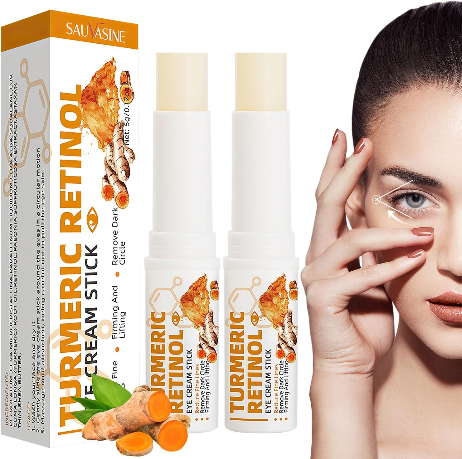 2PCS Turmeric Retinol Eye Stick,Lumibalm for Under Eyes Bags,Eye Balm Stick Wrinkles,Hydrating for Dark Circle,For Puffiness and Bags Reduces Fine Lines