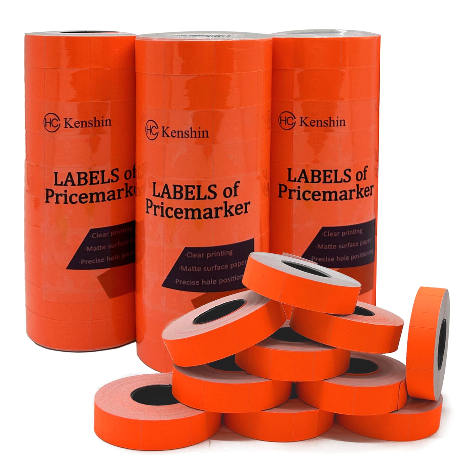 Feiezade 16,000 Pcs 2 Line Refill Price Marking Labels Stickers for Price Tag Machines MX6600,MX6602,YH689, 40 Rolls with 3 Discount Stickers,Ideal for Office, Shop, Grocery Store?Orange?