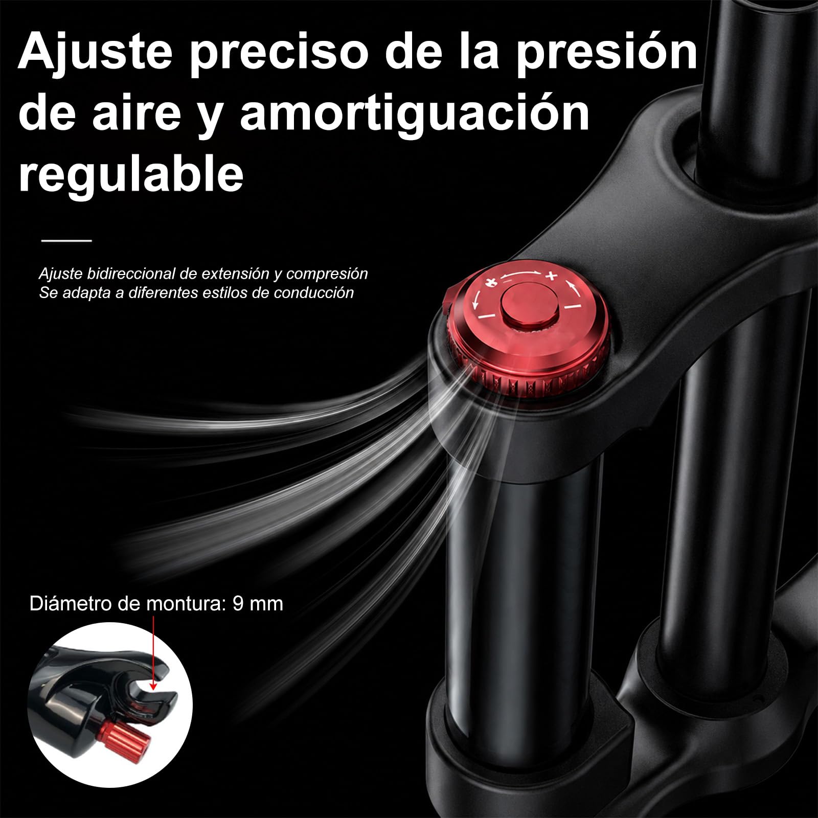 Doble Corona Horquilla Aire, para Bicicleta de suspensión, Eje pasante | Presión Aire Amortiguador, 26 27.5 29 Pulgadas Montaña Suspensión, rebote ajustable,Horquilla Delantera Recta De Recorrido