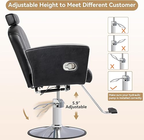 Vista 39 de Silla de salón de altura ajustable para silista de cabello, sillas reclinables de peluquería, silla de peluquería hidráulica, silla de champú Gris
