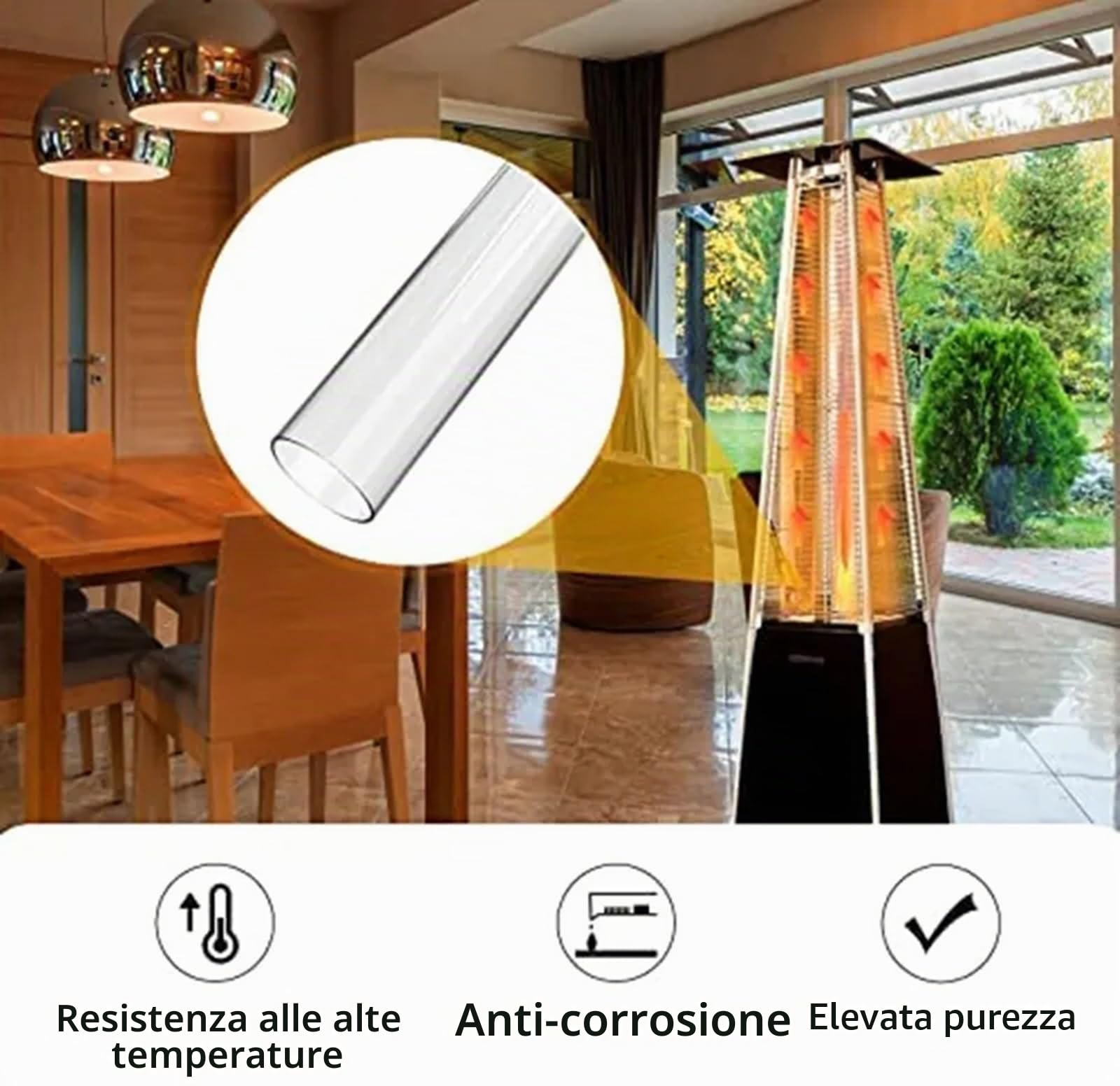 Tubo di Vetro di Quarzo per Stufa A Fungo Riscaldante per Terrazze A Piramide con Anello in Neoprene Anello in Silicone